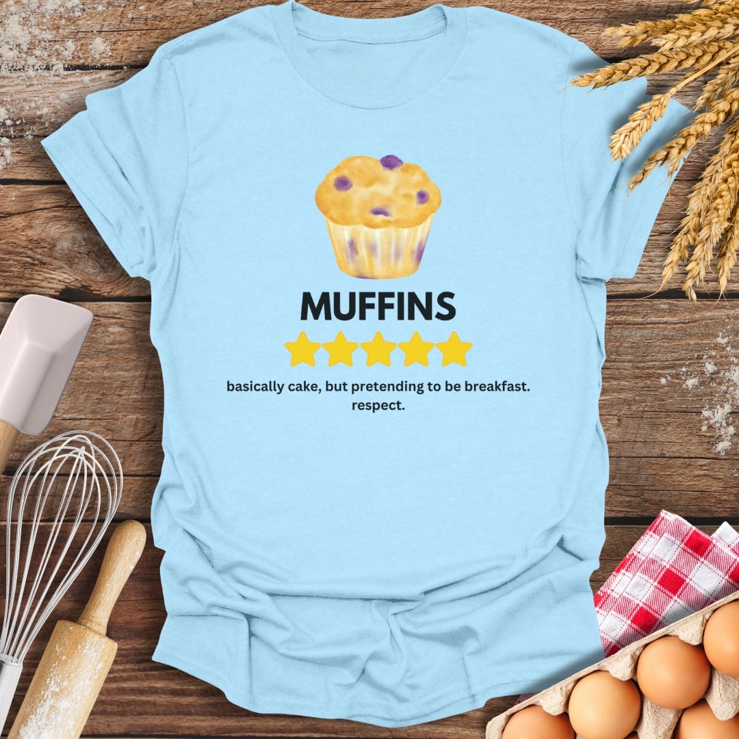 Muffins: 5 Star Review T-Shirt Light Blue / S Baking Threads