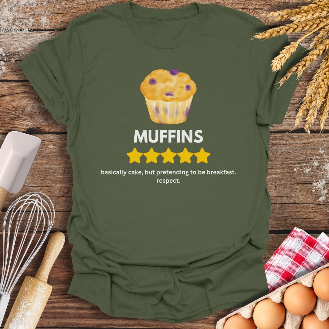Muffins: 5 Star Review T-Shirt Military Green / S Baking Threads