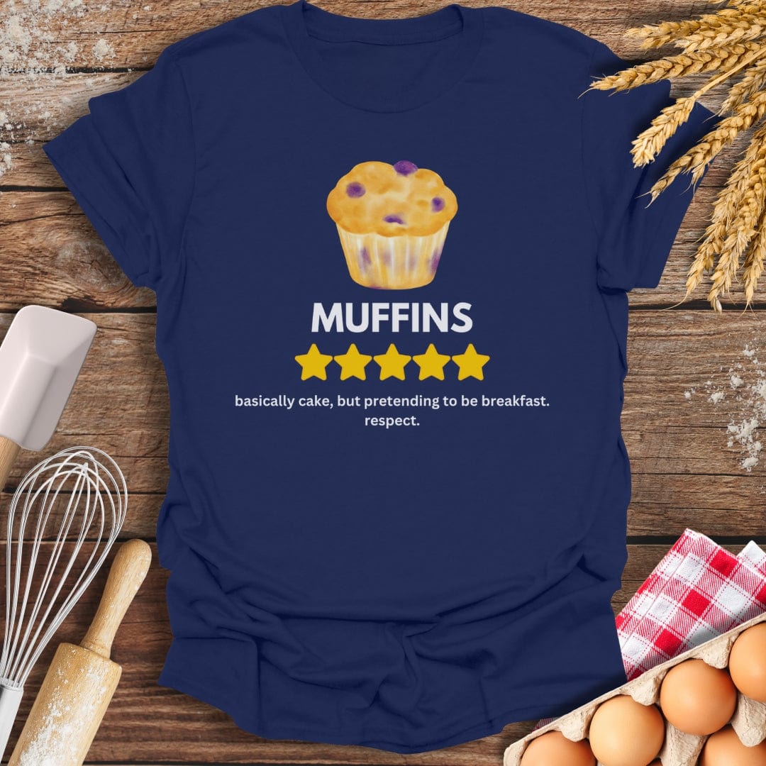 Muffins: 5 Star Review T-Shirt Navy / S Baking Threads