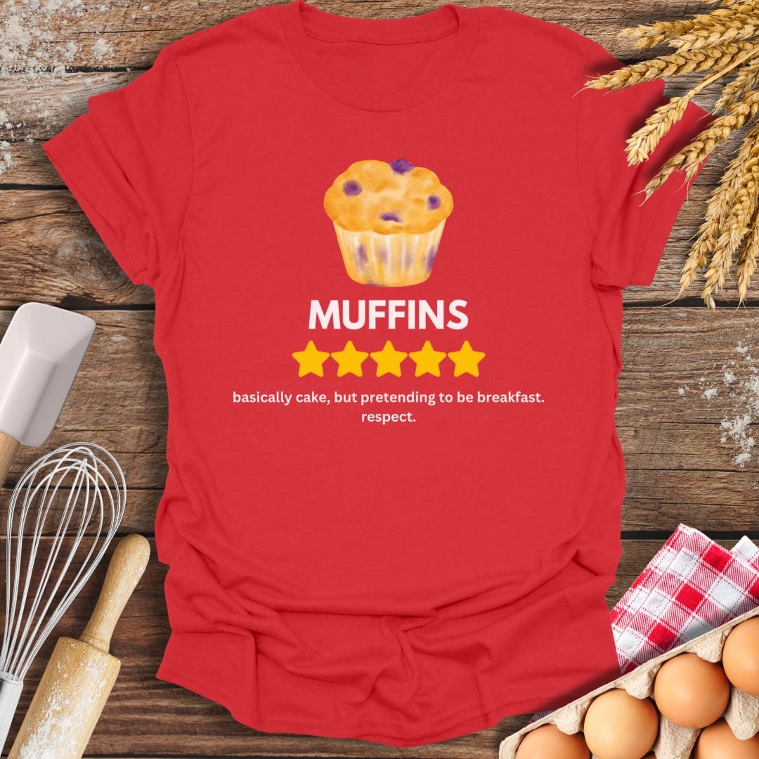 Muffins: 5 Star Review T-Shirt Red / S Baking Threads