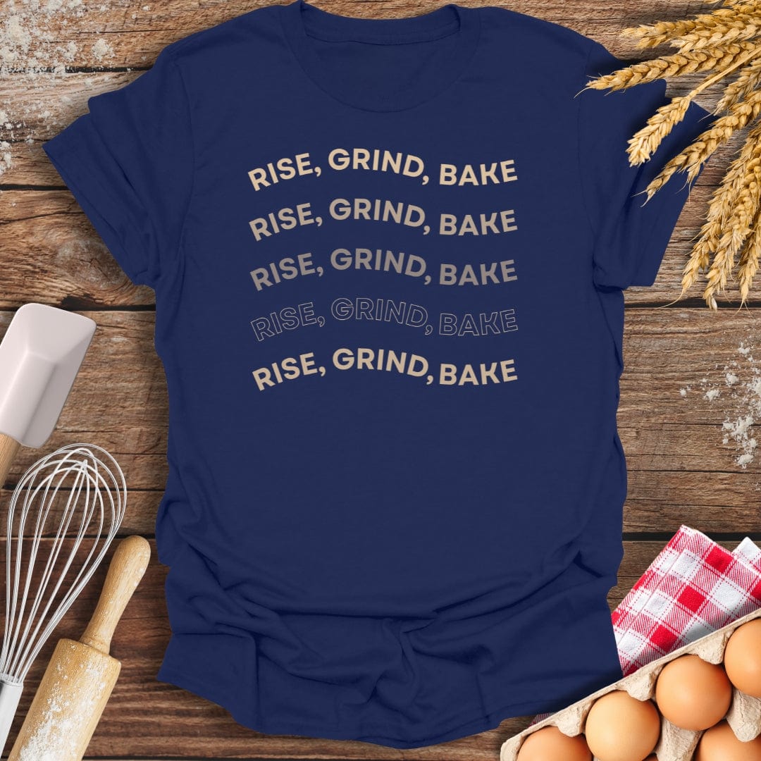 Rise, Grind, Bake T-Shirt Navy / S Baking Threads