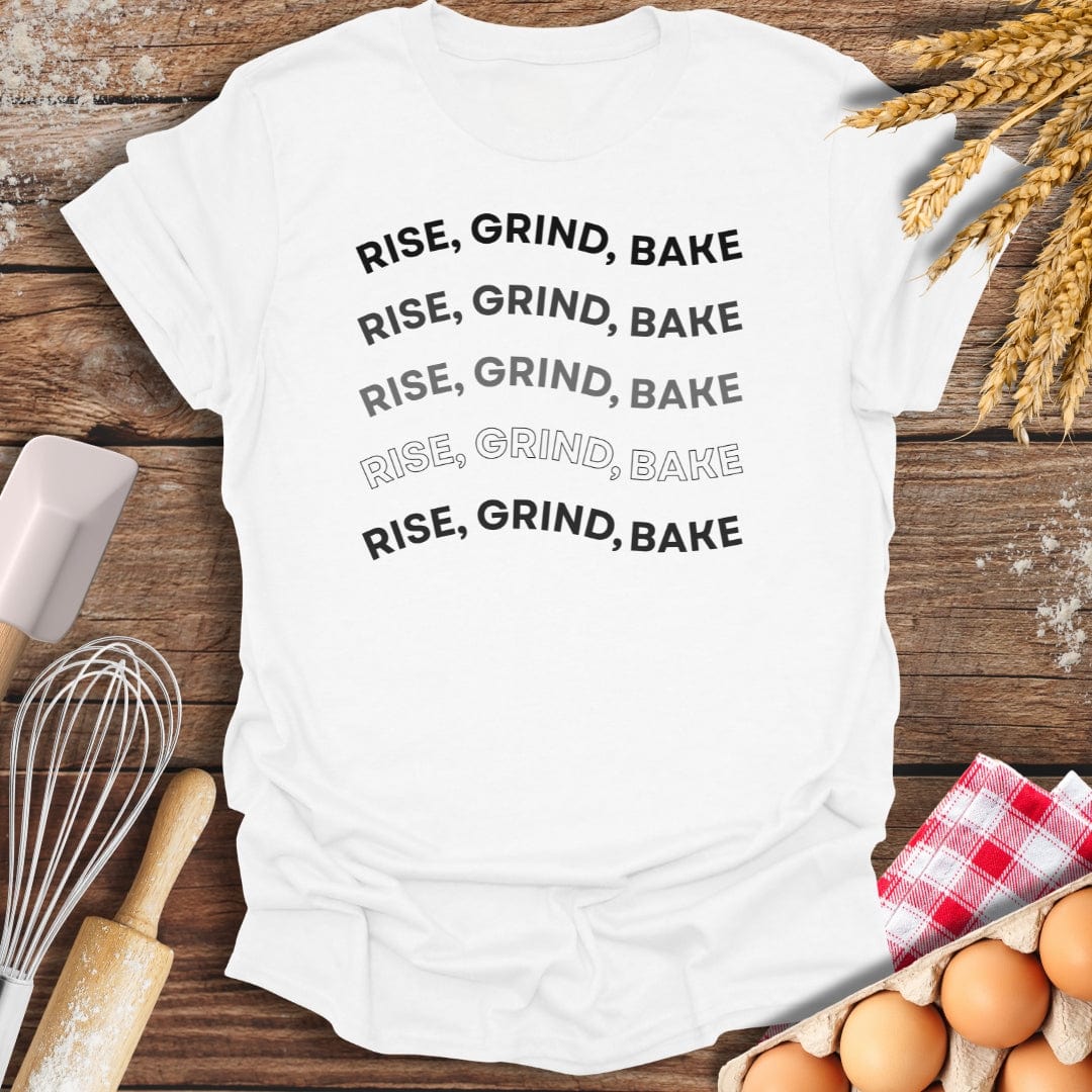 Rise, Grind, Bake T-Shirt White / S Baking Threads