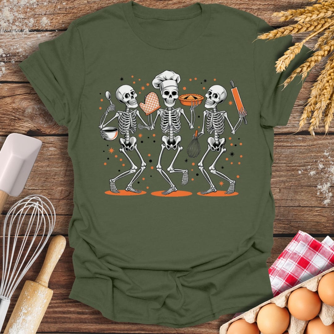 Skeletons Baking T-Shirt Military Green / S Baking Threads