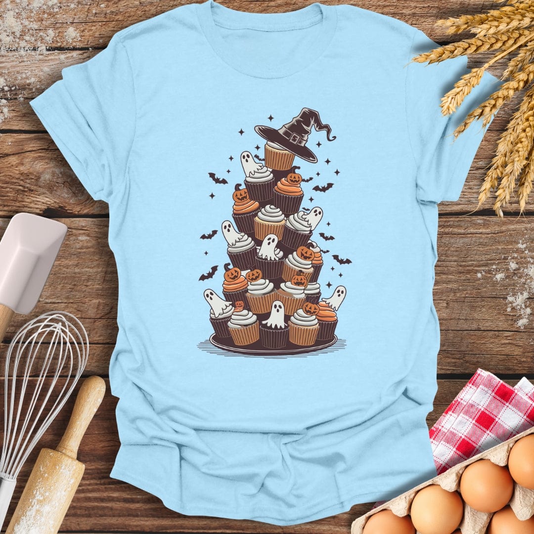 Spooky Cupcake Tower T-Shirt Light Blue / S Baking Threads