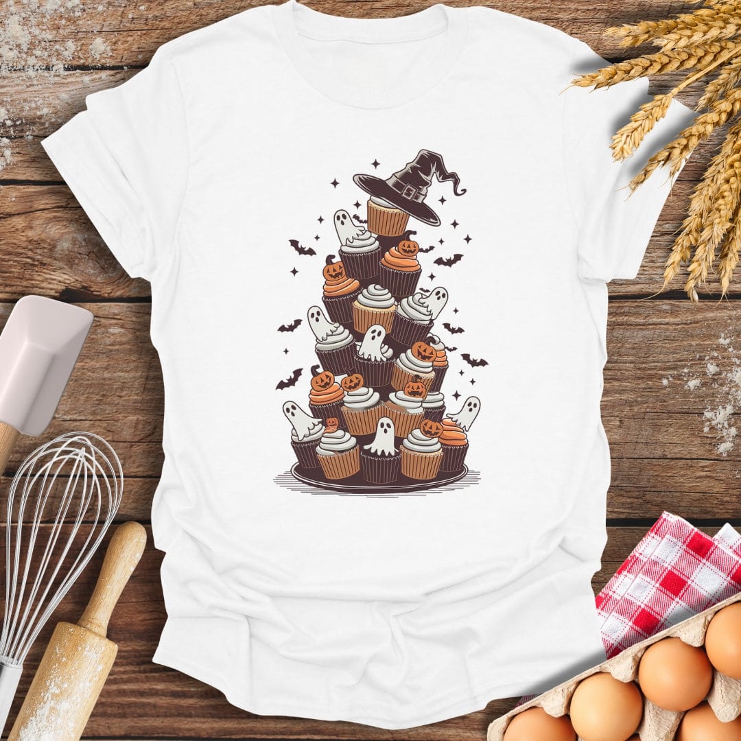 Spooky Cupcake Tower T-Shirt White / S Baking Threads