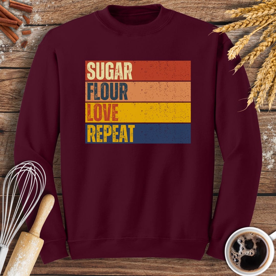 Sugar, Flour, Love, Repeat Sweatshirt Baking Threads