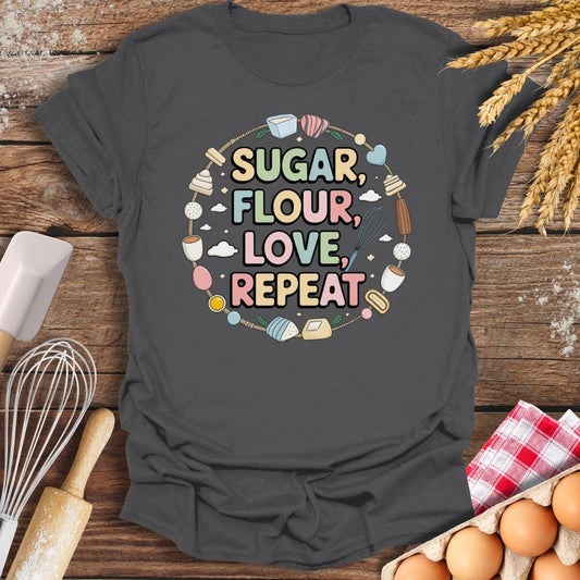 Sugar, Flour, Love, Repeat T-Shirt Charcoal / S Baking Threads