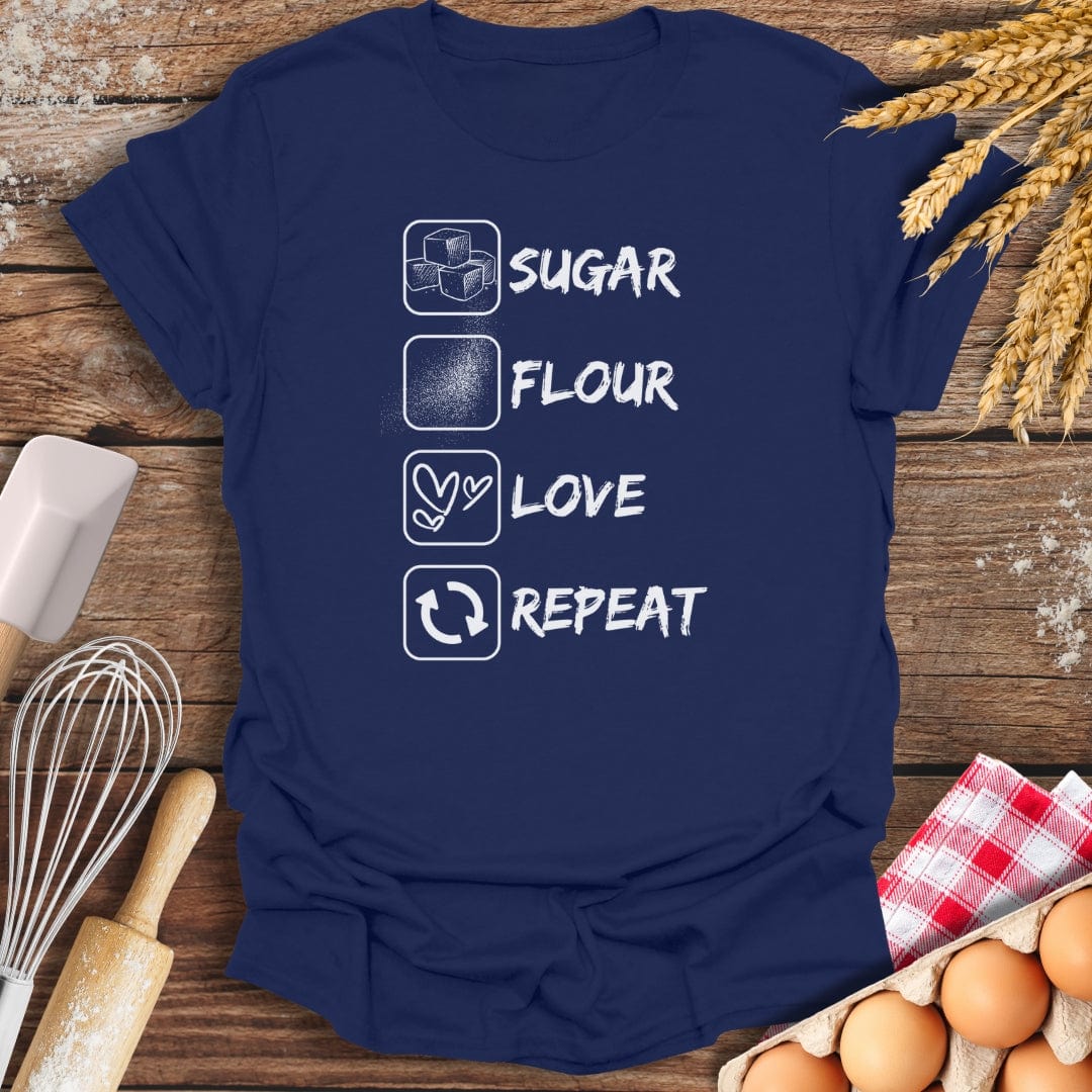 Sugar Flour Love Repeat T-Shirt Navy / S Baking Threads
