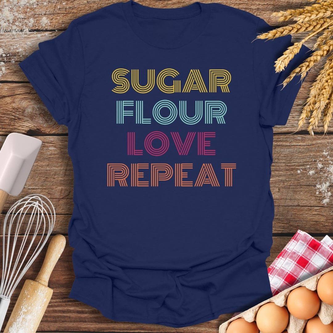 Sugar Flour Love Repeat T-Shirt Navy / S Baking Threads