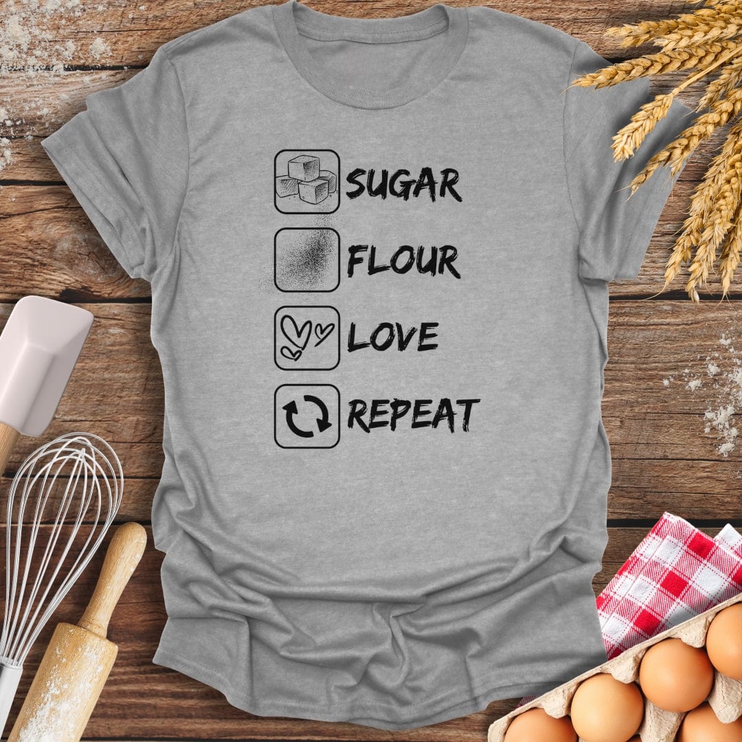 Sugar Flour Love Repeat T-Shirt Sport Grey / S Baking Threads