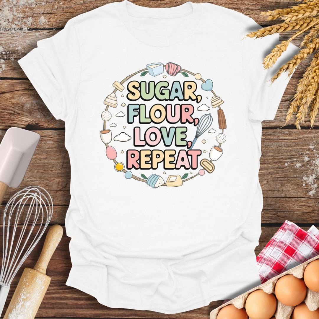 Sugar, Flour, Love, Repeat T-Shirt White / S Baking Threads