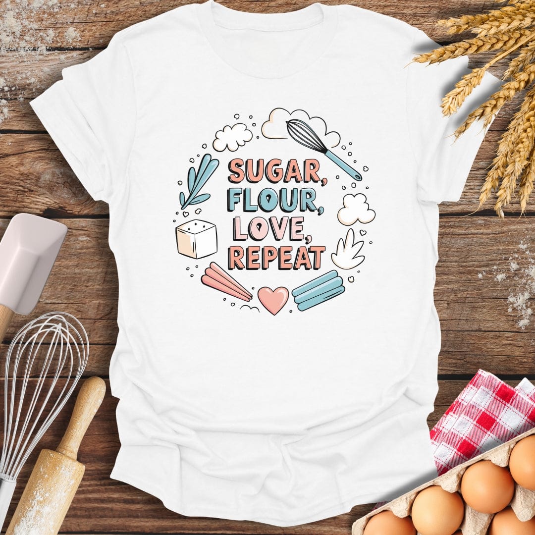 Sugar, Flour, Love, Repeat T-Shirt White / S Baking Threads