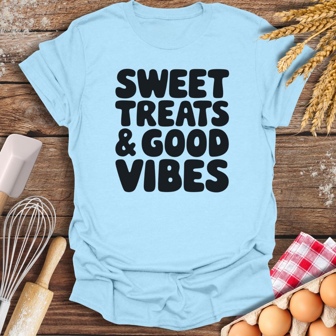 Sweet Treats & Good Vibes T-Shirt Light Blue / S Baking Threads