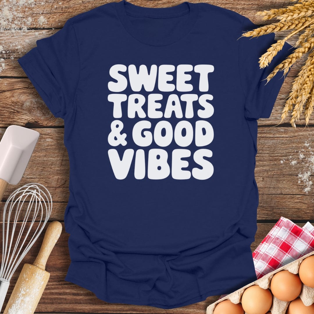 Sweet Treats & Good Vibes T-Shirt Navy / S Baking Threads