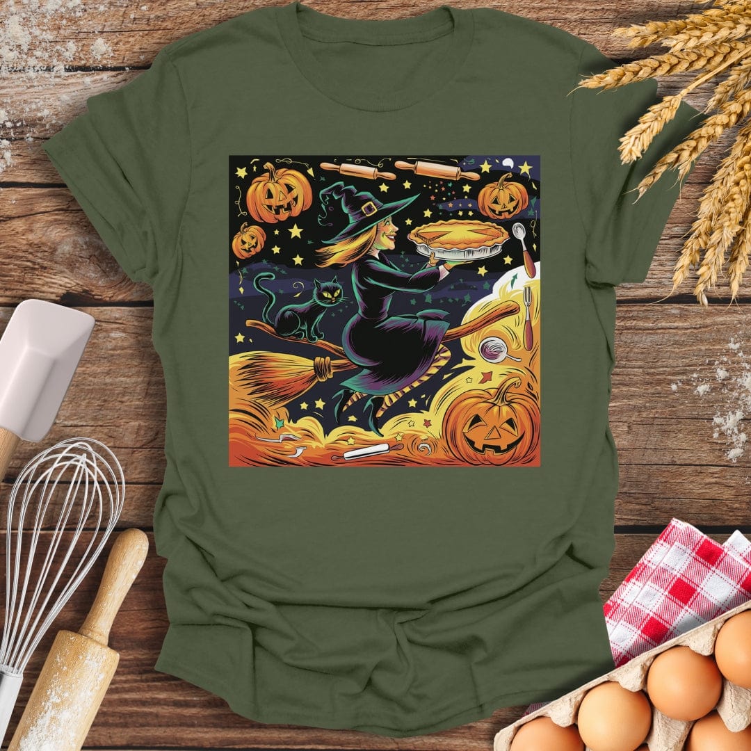 Witch's Pumpkin Pie Magic T-Shirt Military Green / S Baking Threads