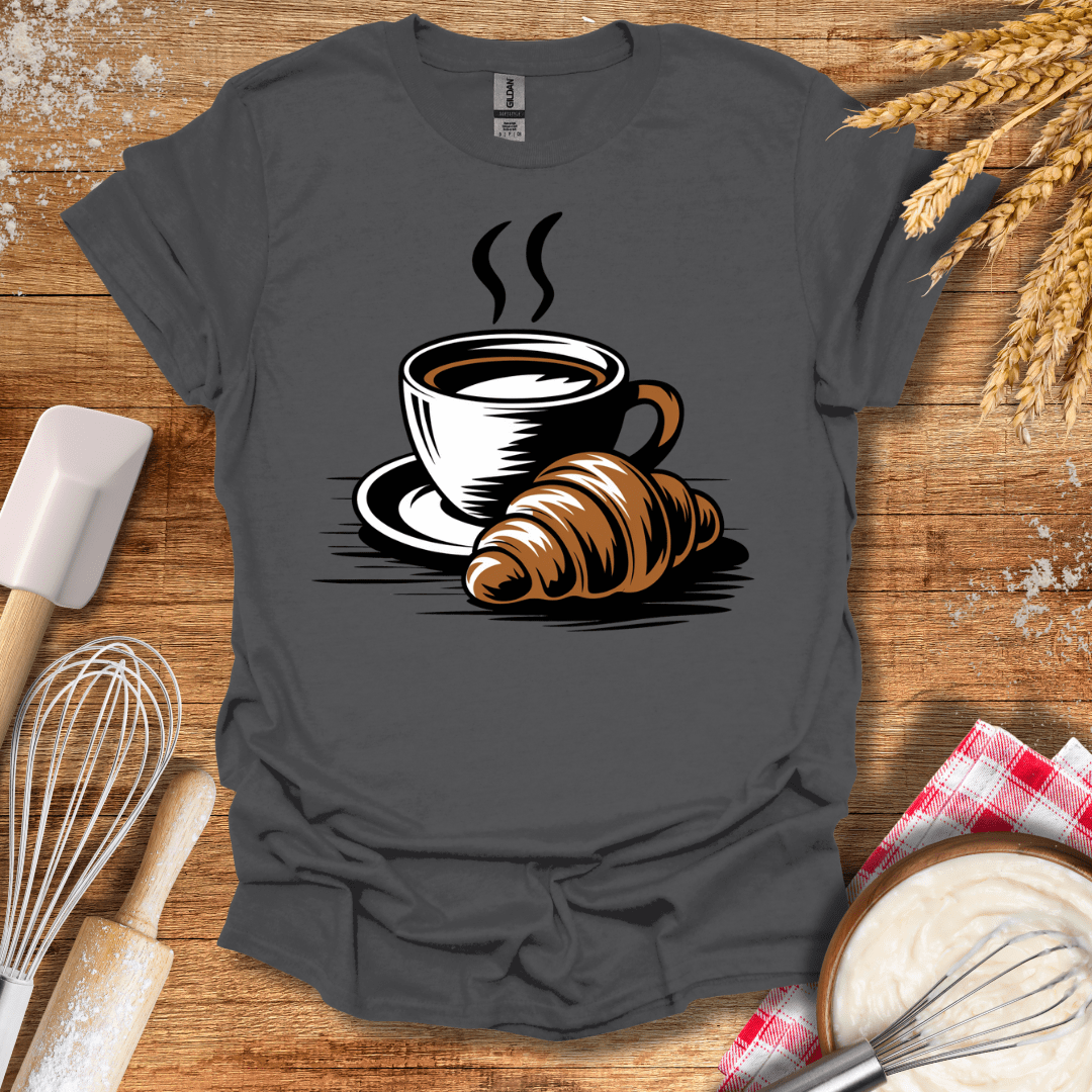 A Coffee Croissant T-Shirt Charcoal / S Baking Threads