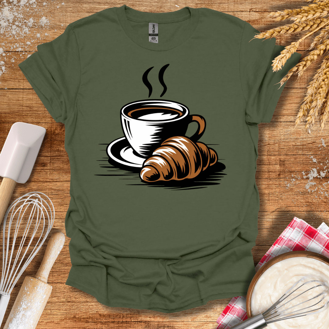 A Coffee Croissant T-Shirt Military Green / S Baking Threads