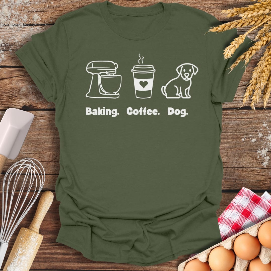 Baking. Coffee. Dog. T-Shirt Military Green / S Baking Threads