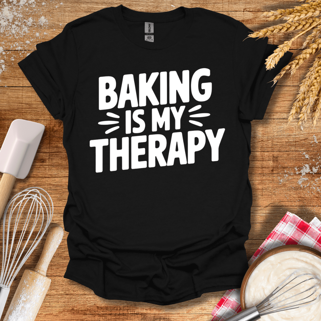 Baking Is My Therapy T-Shirt Black / S Baking Threads