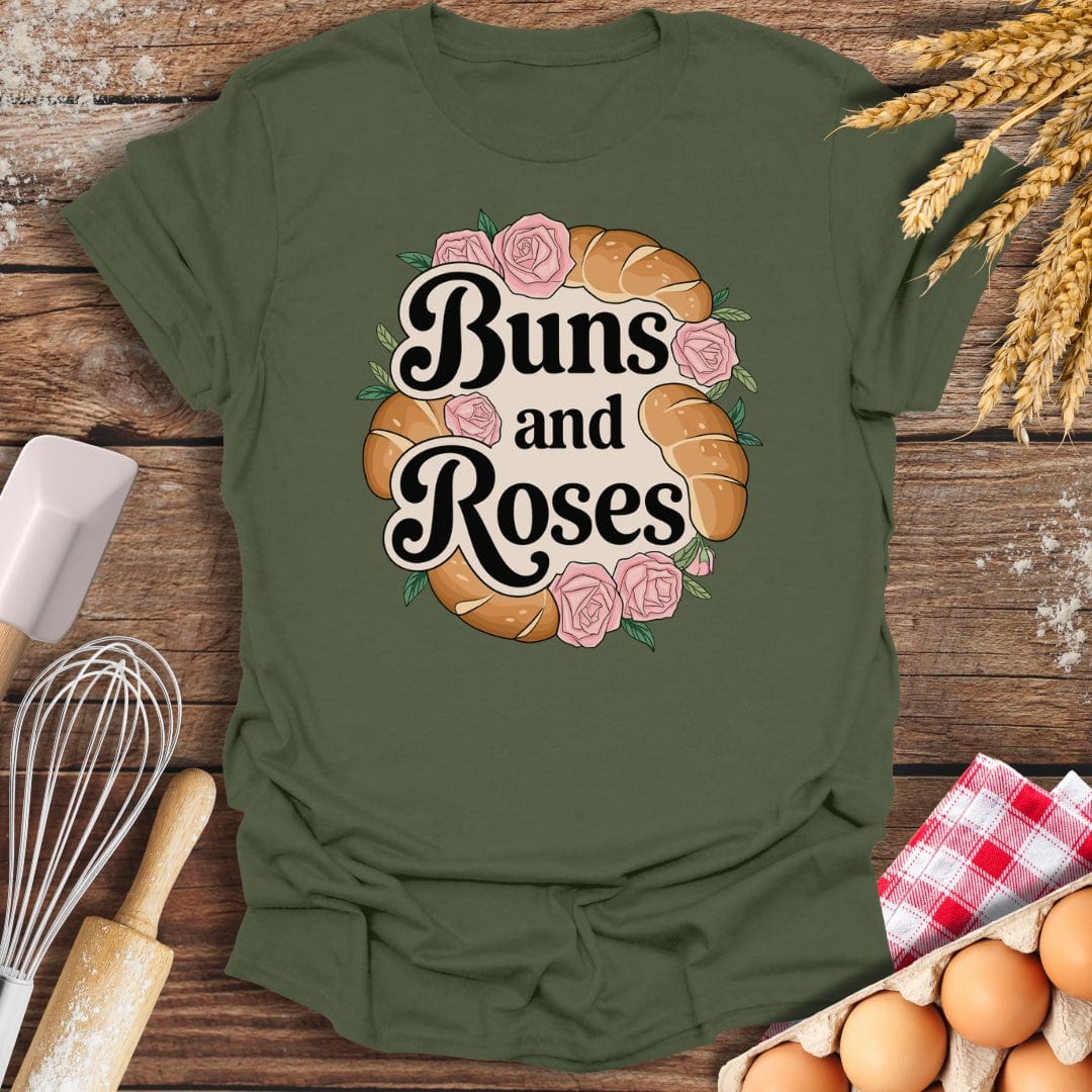 Buns and Roses T-Shirt Military Green / S Baking Threads