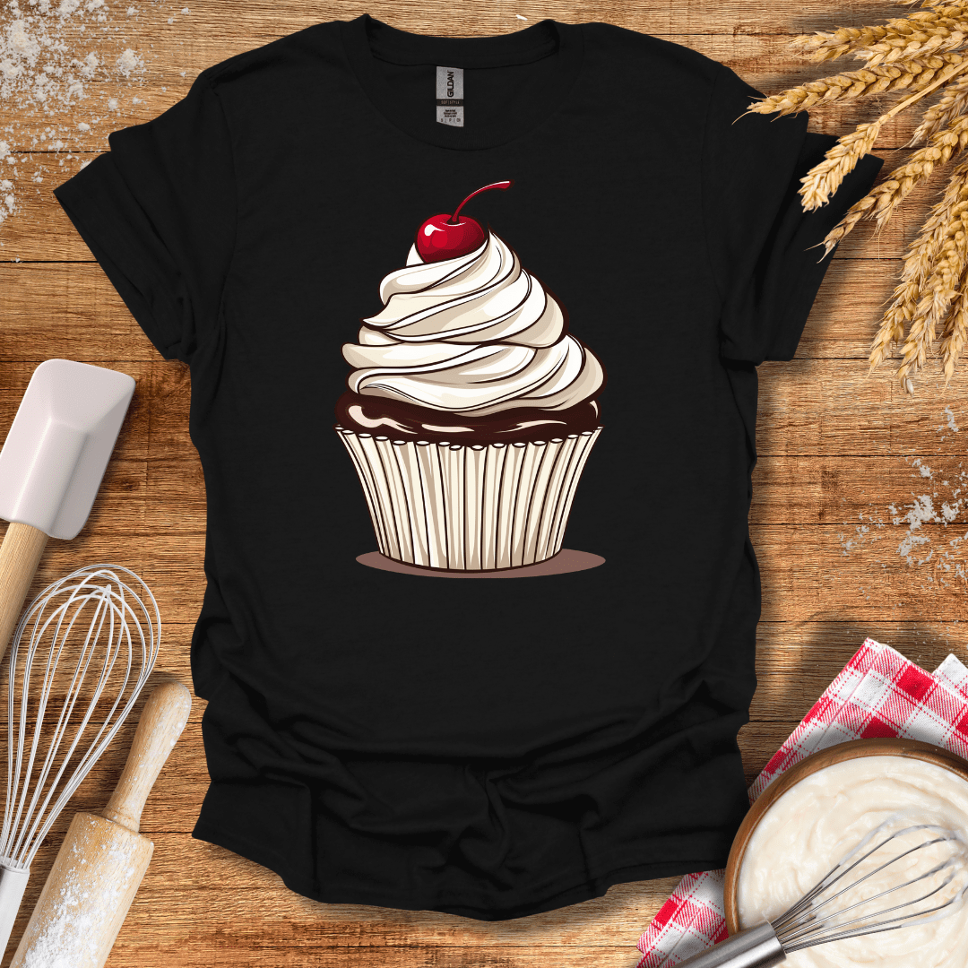 Cherry Cupcake T-Shirt Black / S Baking Threads