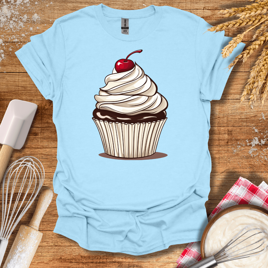 Cherry Cupcake T-Shirt Light Blue / S Baking Threads