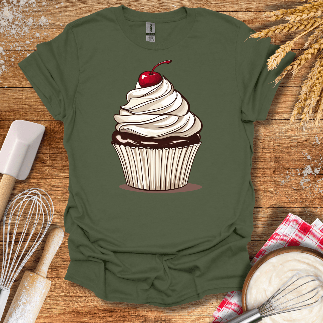 Cherry Cupcake T-Shirt Military Green / S Baking Threads