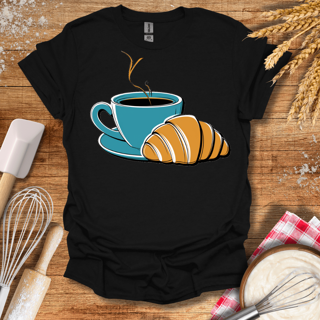 Coffee Croissant T-Shirt Black / S Baking Threads