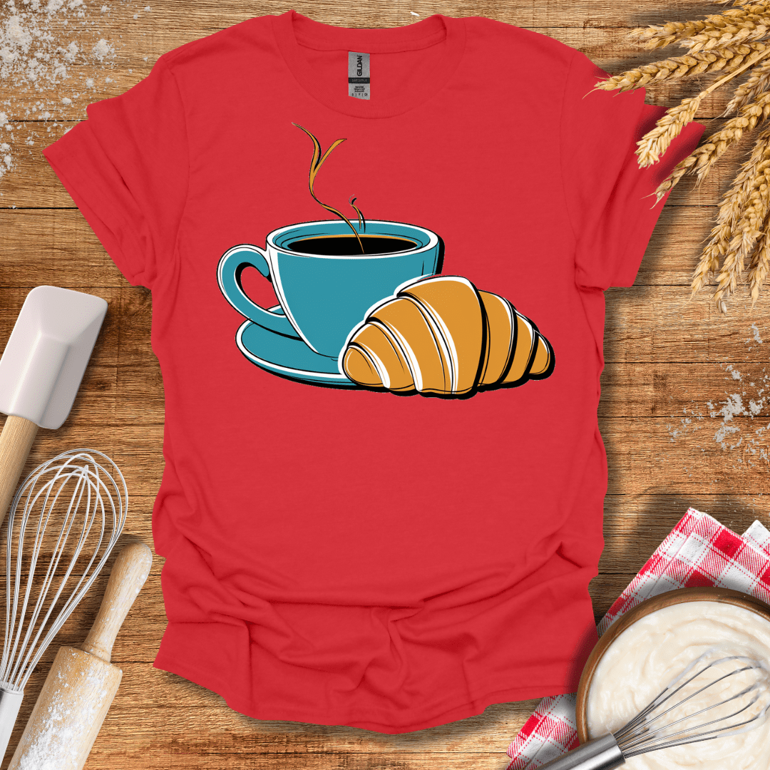 Coffee Croissant T-Shirt Red / S Baking Threads