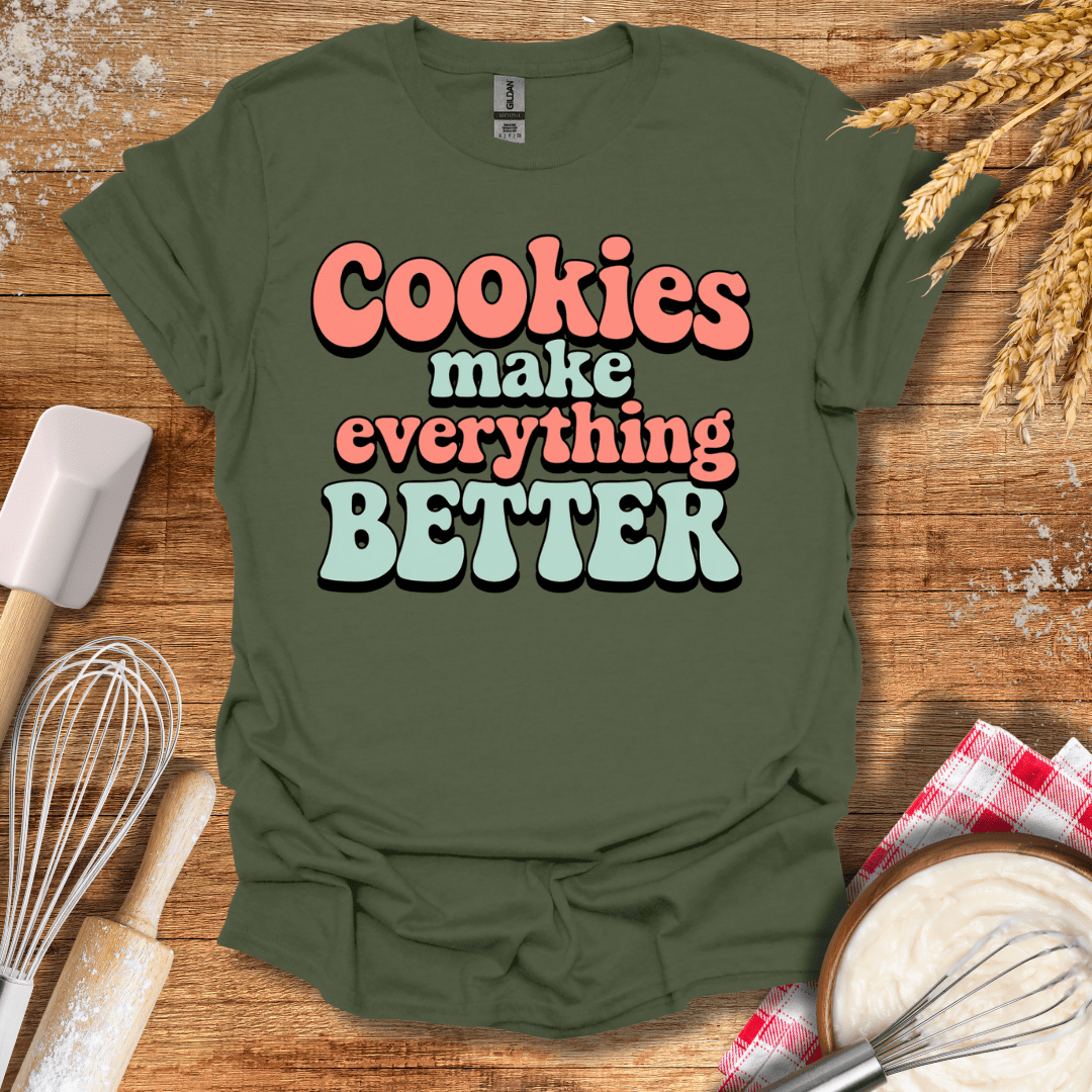 Cookies Make Everything Better Retro T-Shirt Military Green / S Baking Threads