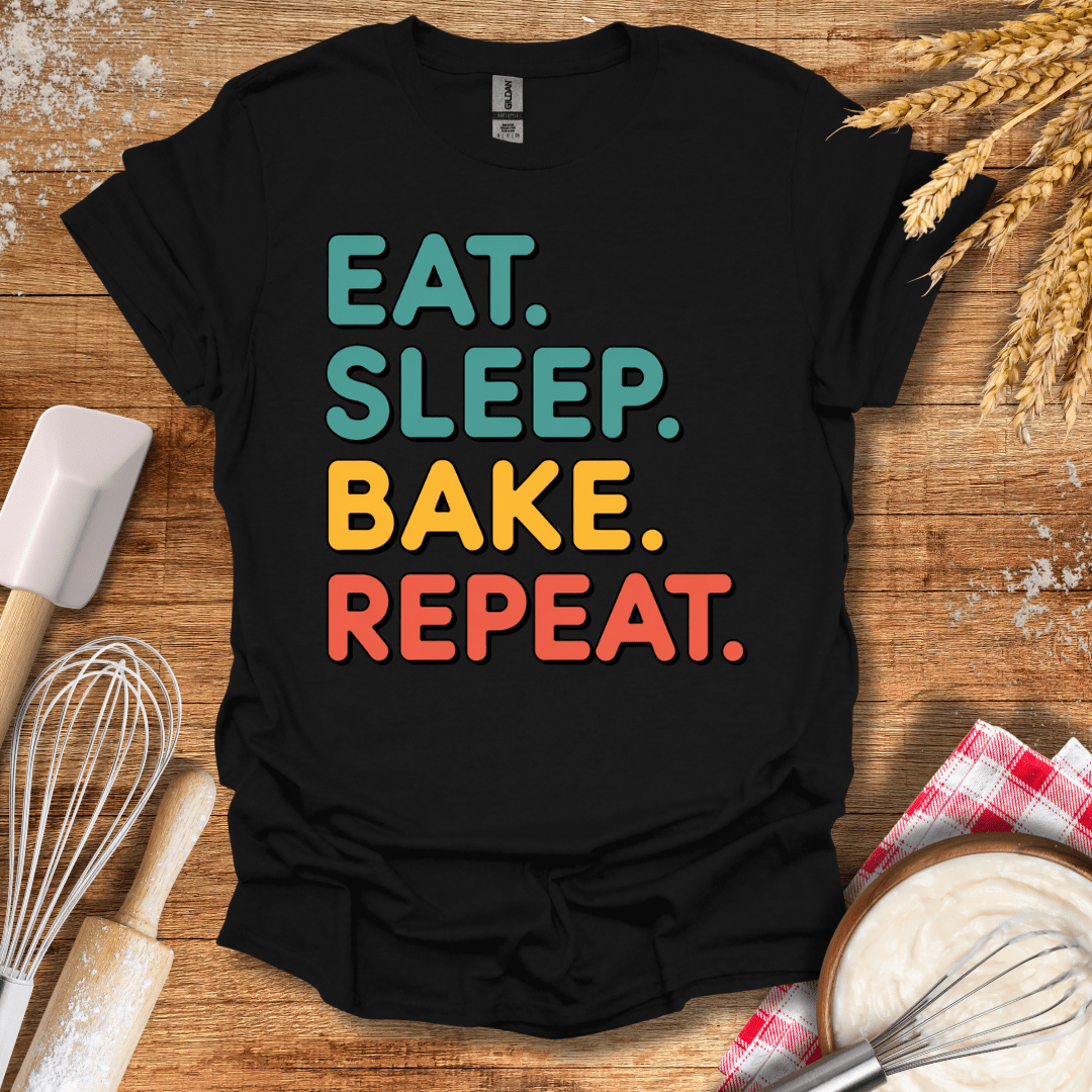 Eat. Sleep. Bake. Repeat. T-Shirt Black / S Baking Threads