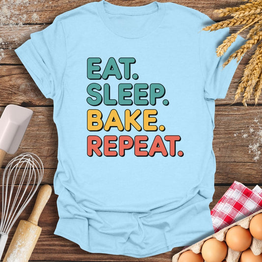 Eat. Sleep. Bake. Repeat. T-Shirt Light Blue / S Baking Threads
