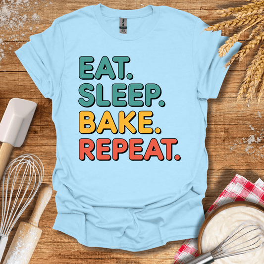 Eat. Sleep. Bake. Repeat. T-Shirt Light Blue / S Baking Threads