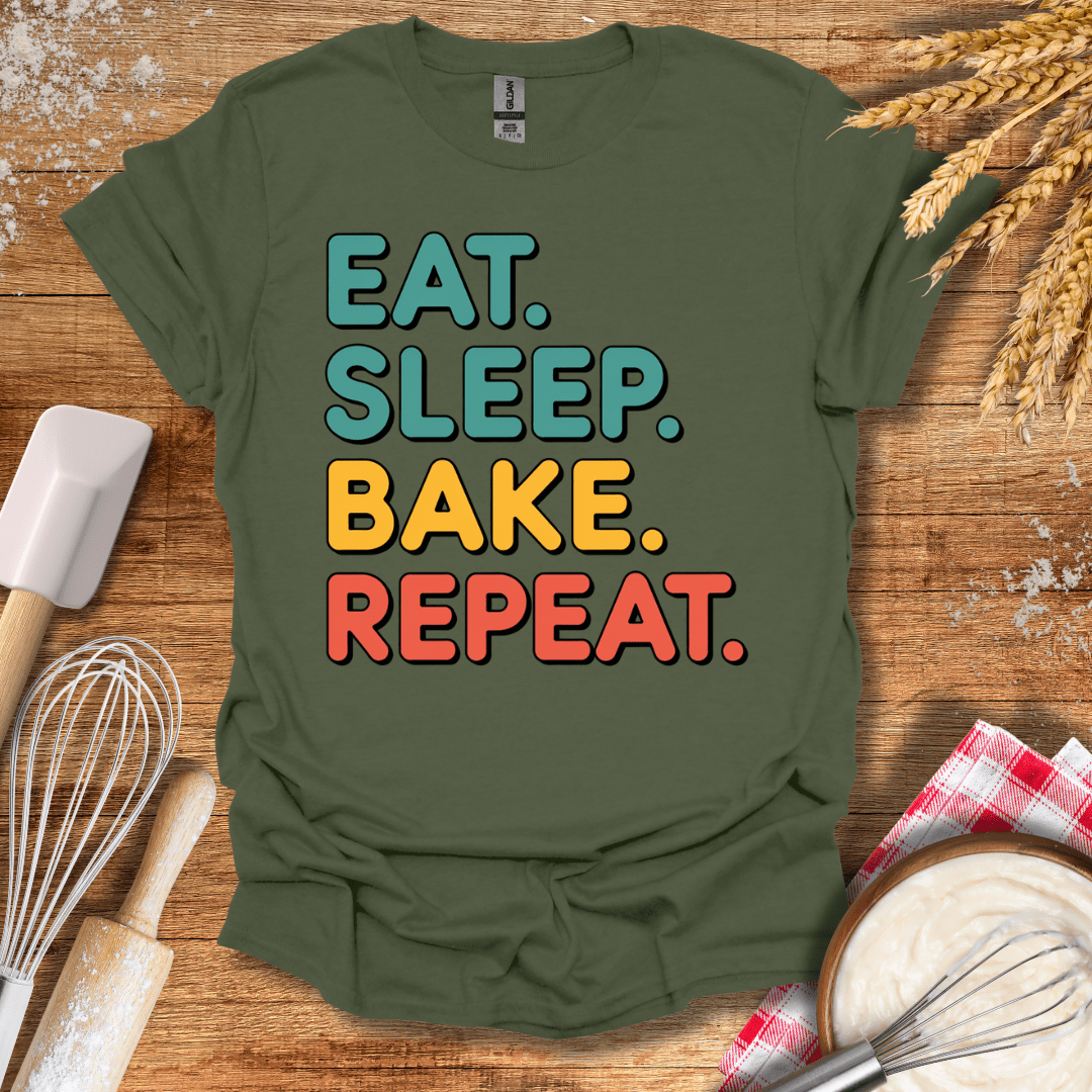 Eat. Sleep. Bake. Repeat. T-Shirt Military Green / S Baking Threads