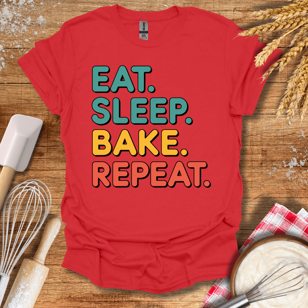 Eat. Sleep. Bake. Repeat. T-Shirt Red / S Baking Threads