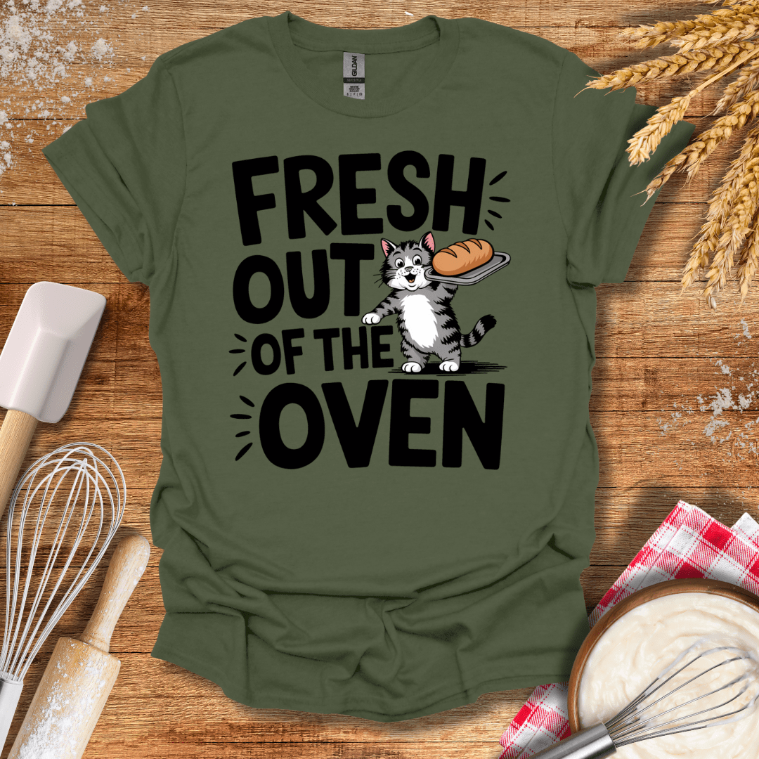 Fresh Out of The Oven Cat T-Shirt Military Green / S Baking Threads