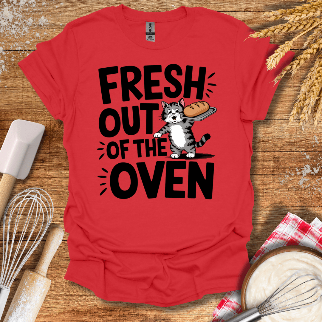 Fresh Out of The Oven Cat T-Shirt Red / S Baking Threads