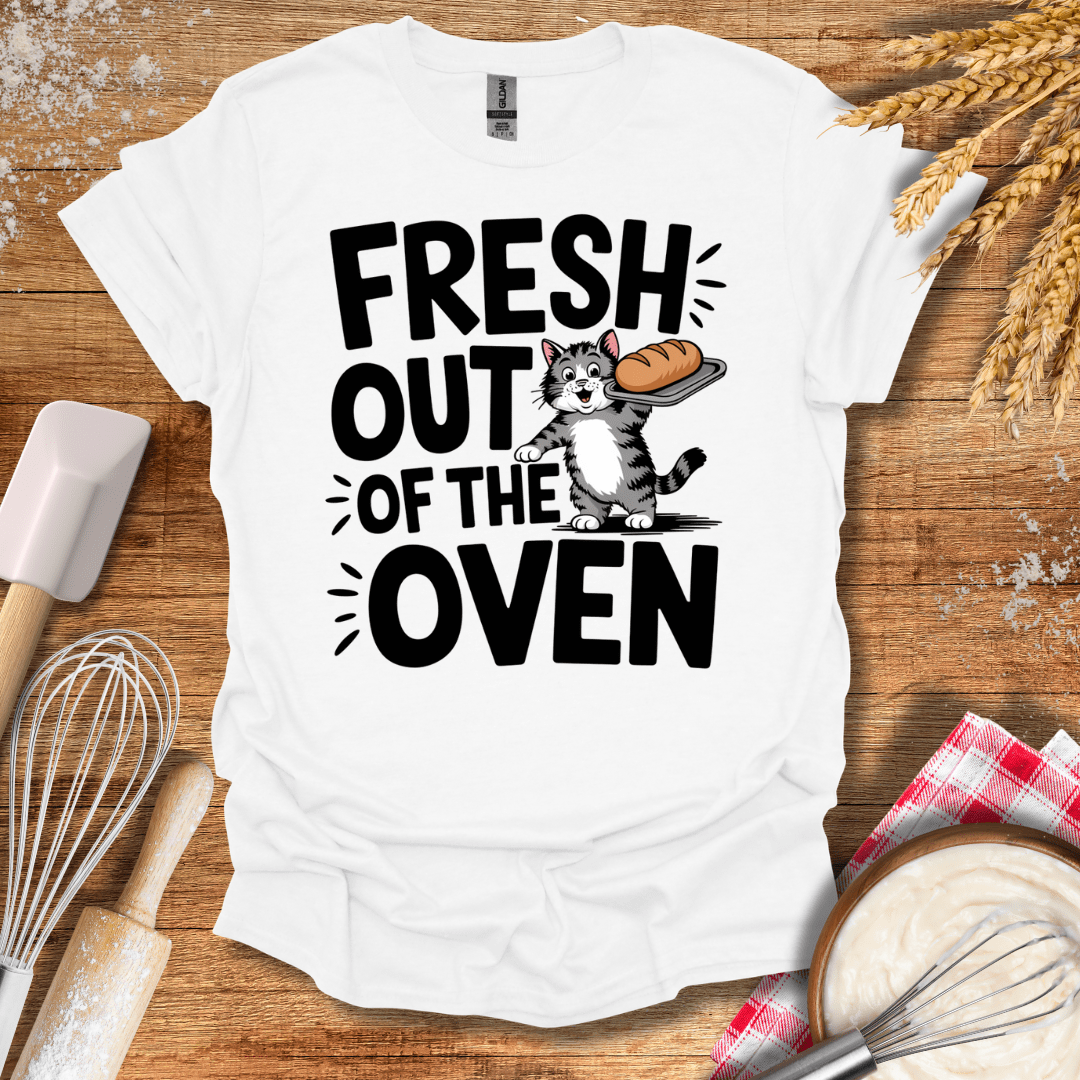 Fresh Out of The Oven Cat T-Shirt White / S Baking Threads