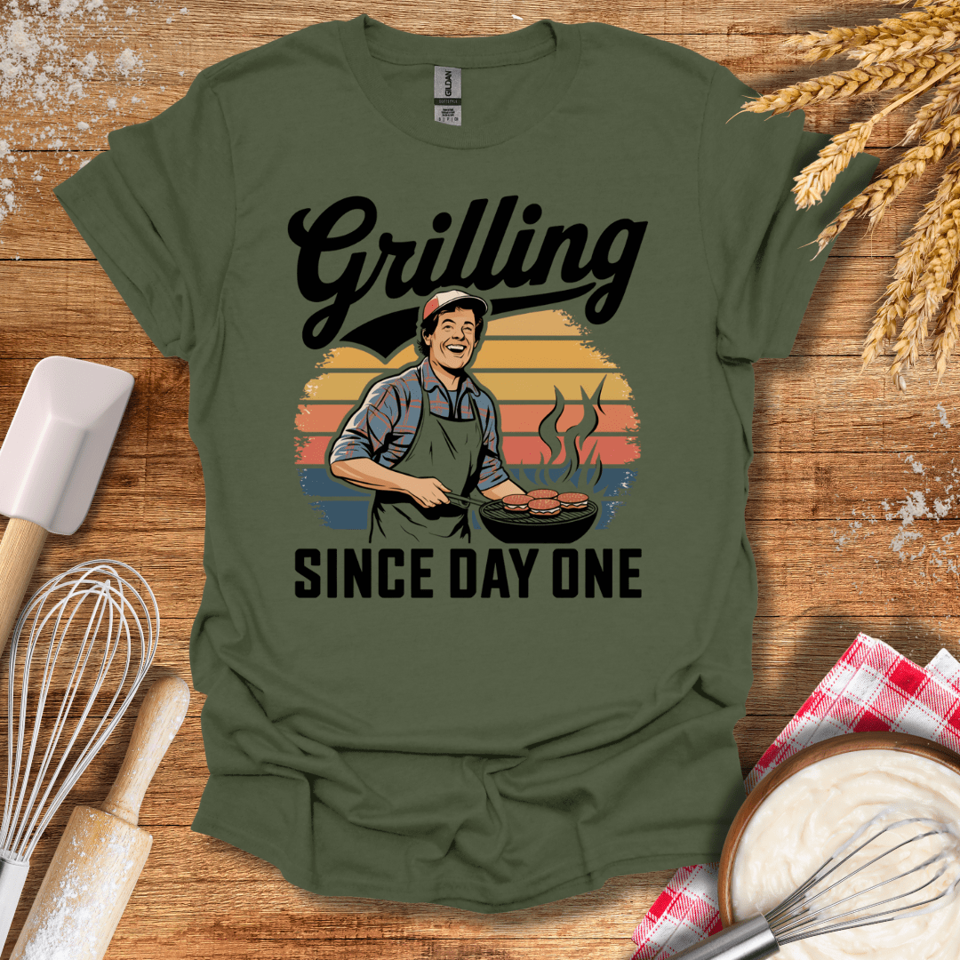 Grilling Since Day One T-Shirt Military Green / S Baking Threads