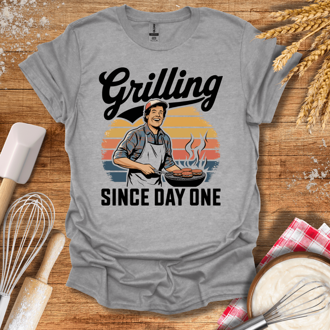 Grilling Since Day One T-Shirt Sport Grey / S Baking Threads