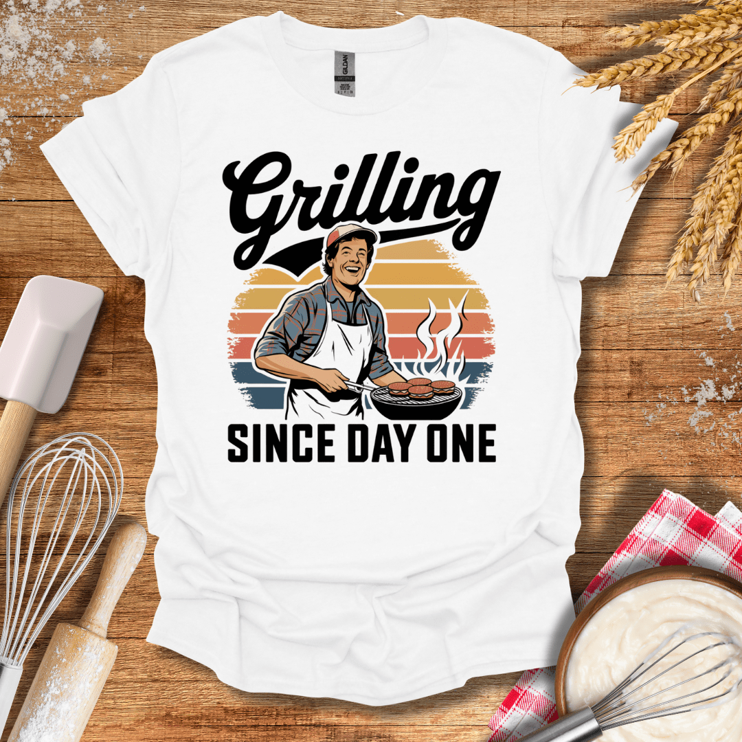 Grilling Since Day One T-Shirt White / S Baking Threads