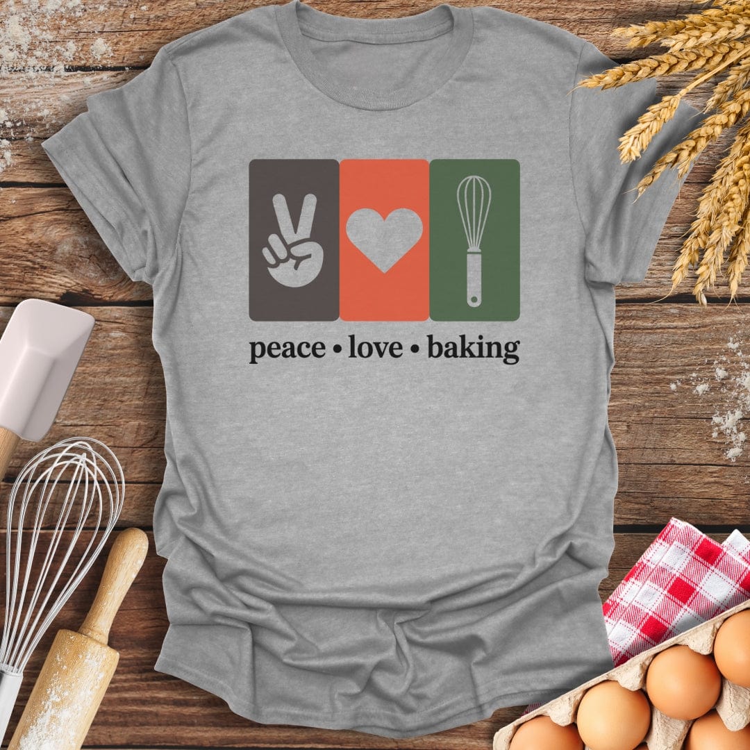 Peace Love Baking T-Shirt Sport Grey / S Baking Threads