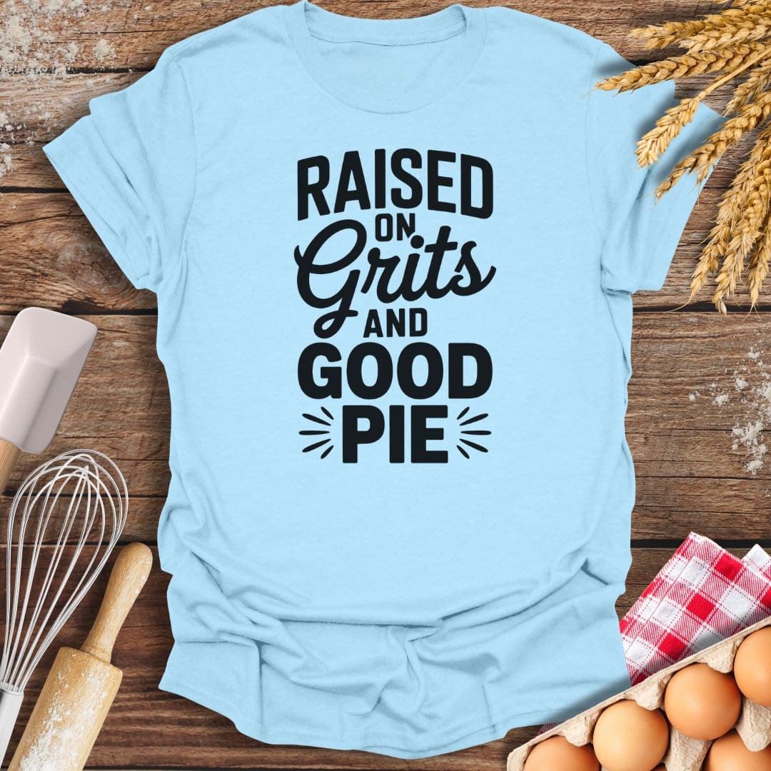 Raised on Grits & Good Pie T-Shirt Light Blue / S Baking Threads