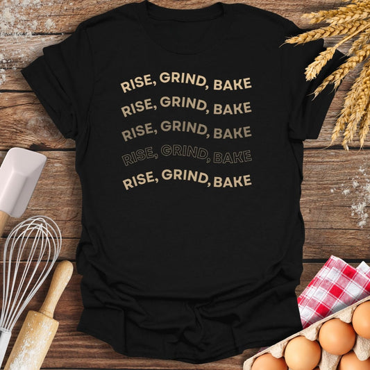 Rise, Grind, Bake T-Shirt Black / S Baking Threads