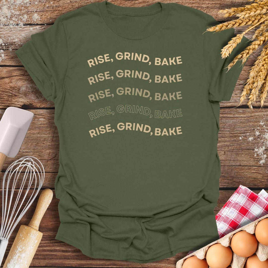 Rise, Grind, Bake T-Shirt Military Green / S Baking Threads