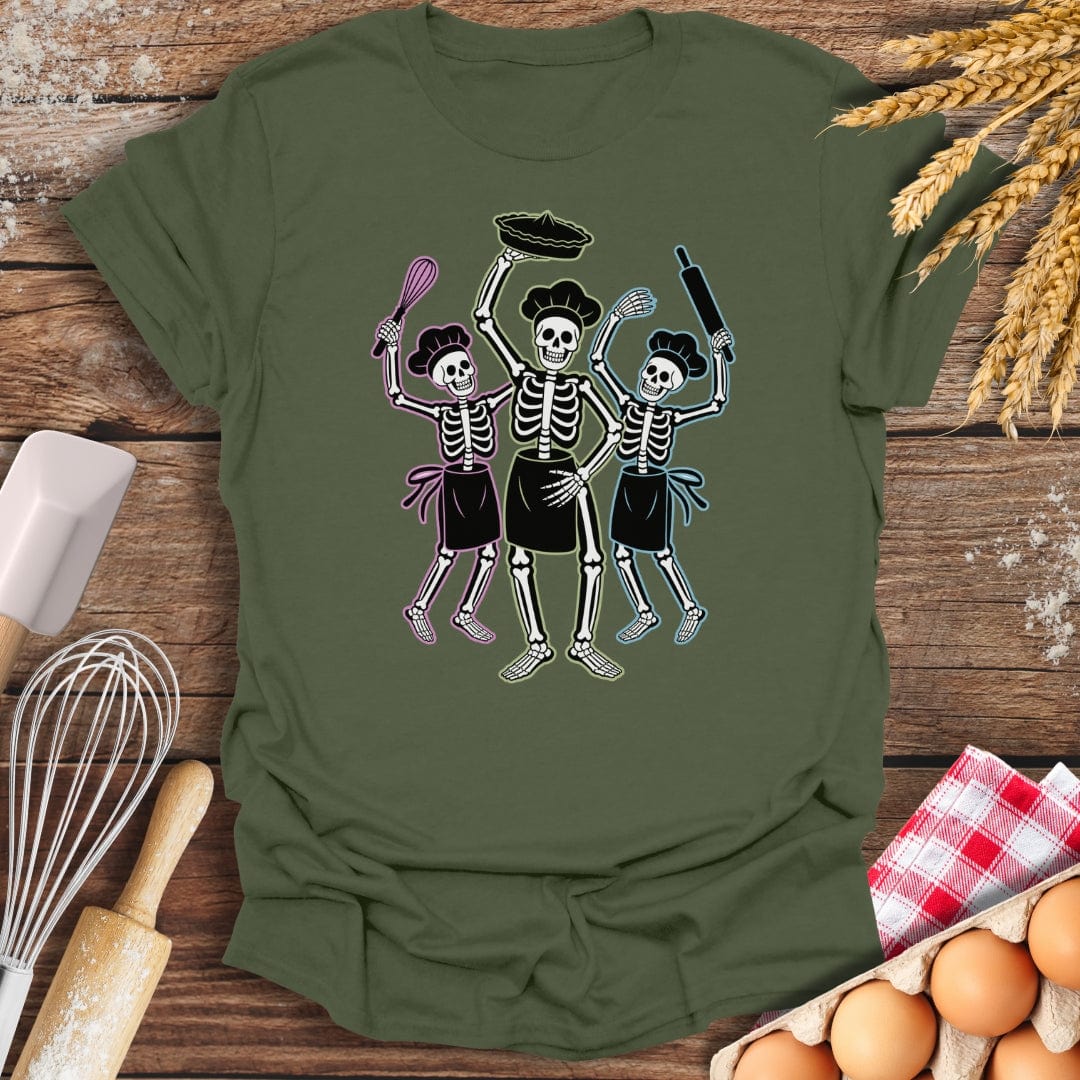 Skeleton Bakers Party T-Shirt Military Green / S Baking Threads