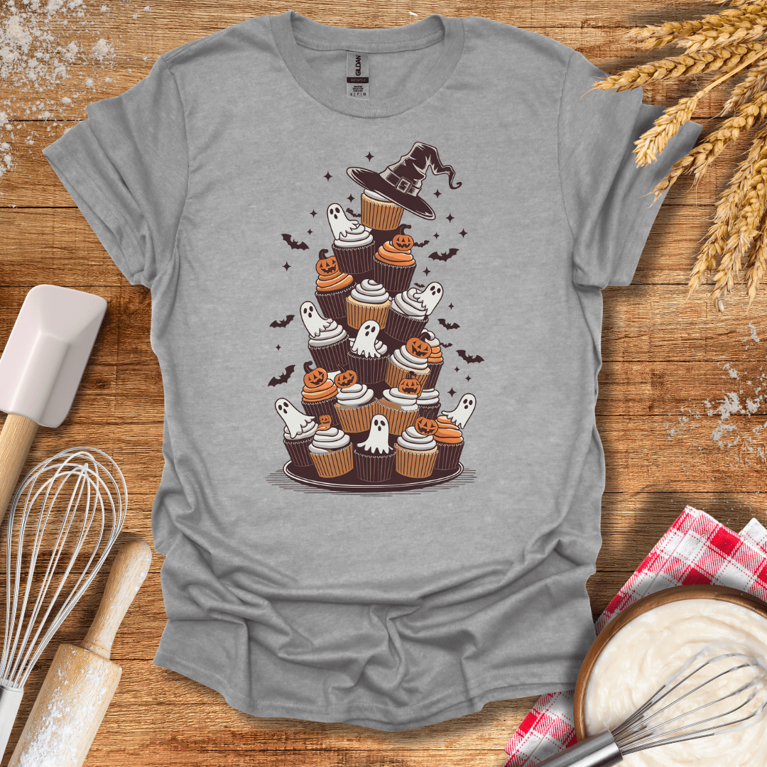 Spooky Cupcake Tower T-Shirt Sport Grey / S Baking Threads