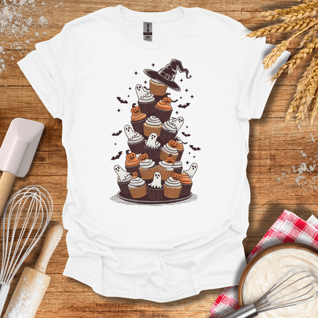 Spooky Cupcake Tower T-Shirt White / S Baking Threads