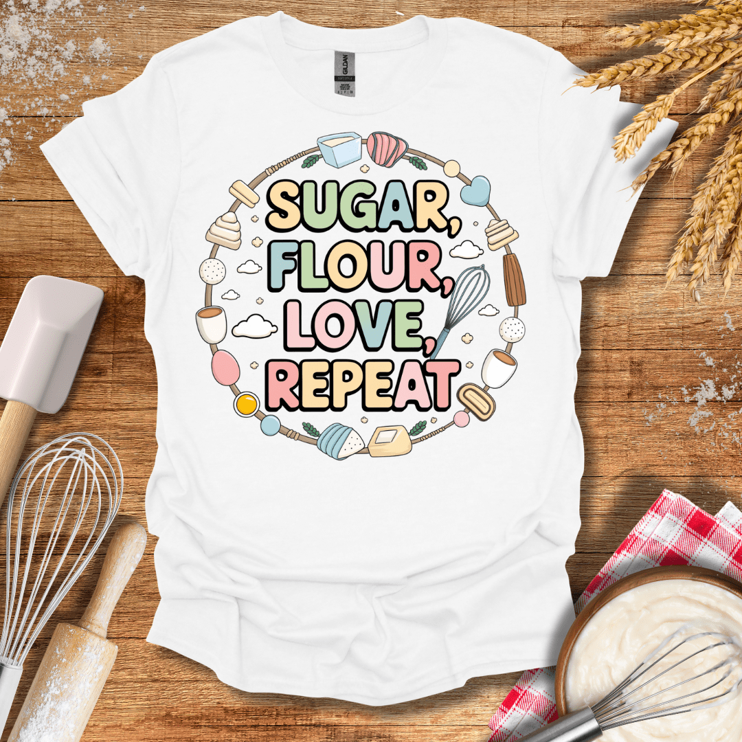 Sugar, Flour, Love, Repeat T-Shirt White / S Baking Threads