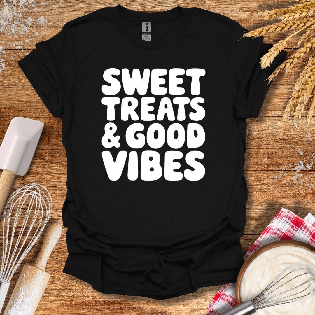 Sweet Treats & Good Vibes T-Shirt Black / S Baking Threads